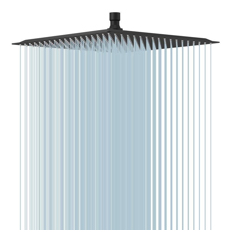 BESy 16 Inch Rain Shower Head, 16" Square Rainfall & High Pressure Stainless Steel Bath Showerhead, 1/16" Ultra Thin, Waterfall Full Body Coverage with Silicone Nozzle, Matte Black Finish - Image 1